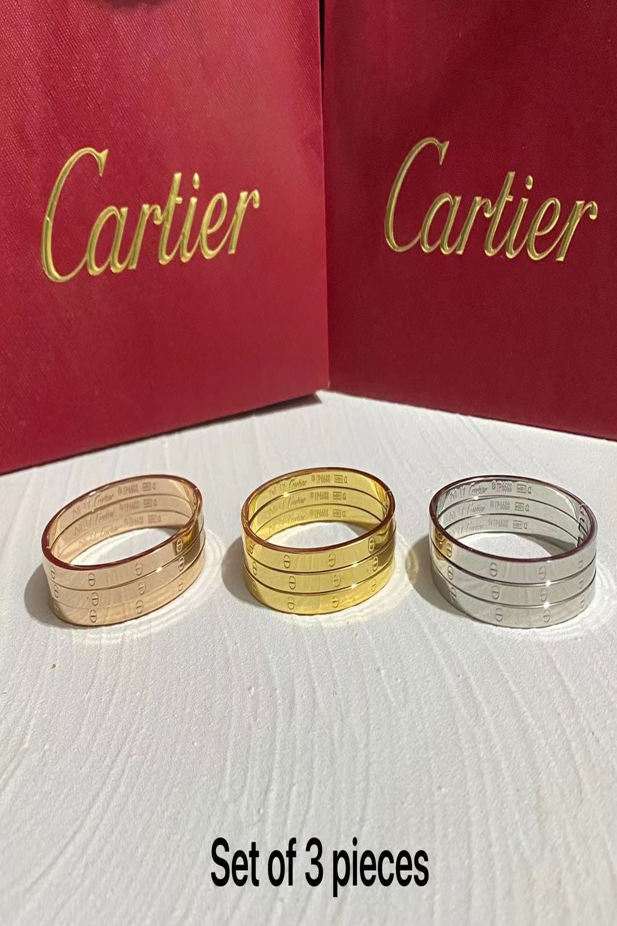 Özel Seri Cartier 3 lü Set Kelepçe Bileklik